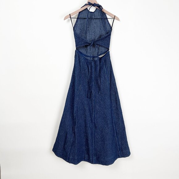 Sabina Musayev Eti Midi Maxi Dress Cut Out Halter Denim Summer Sundress Tie Back - Picture 10 of 15